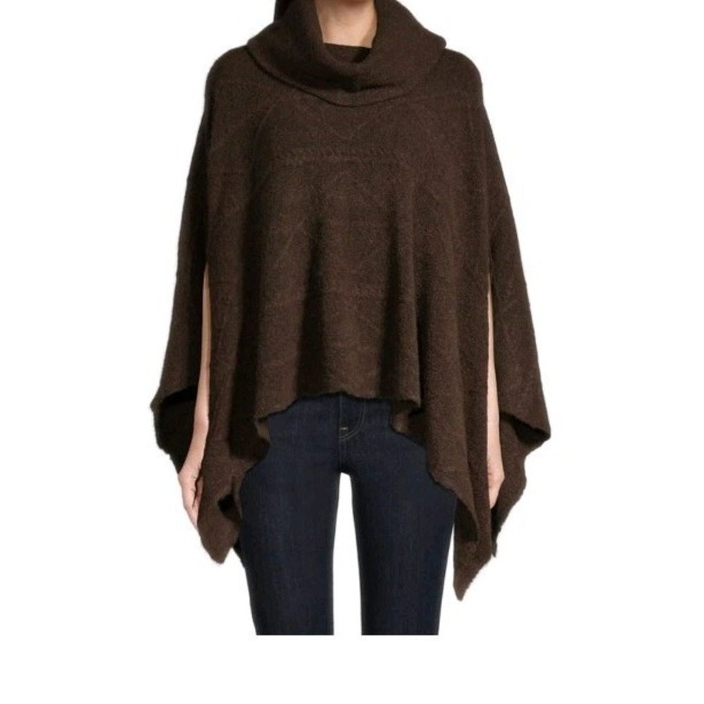 World Market Brown Cowl Neck Poncho Sweater Geometric Knit One Size NEW